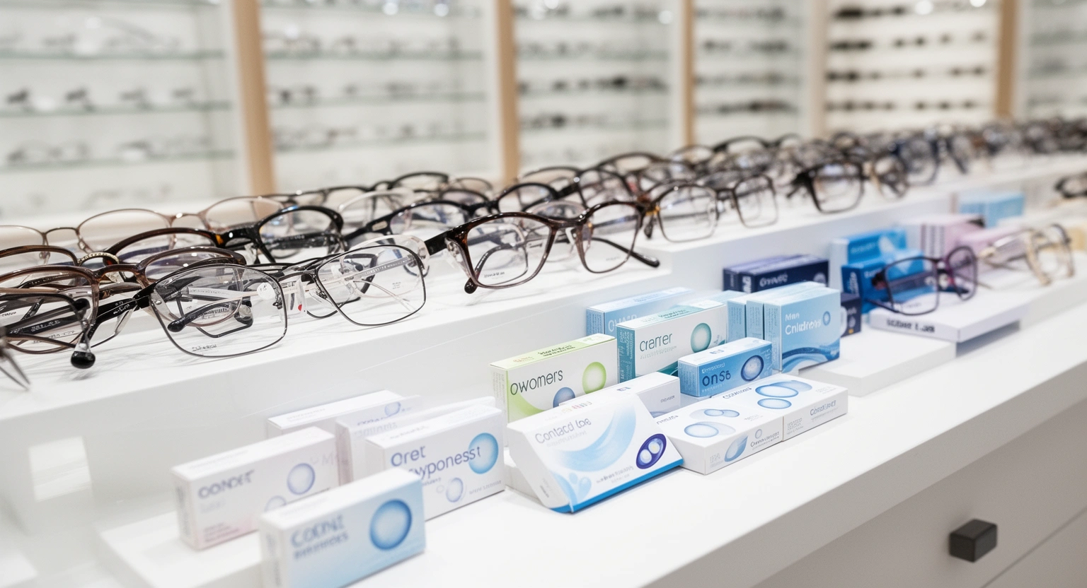 Selection of prescription eyeglasses and contact lenses at affordable optical store