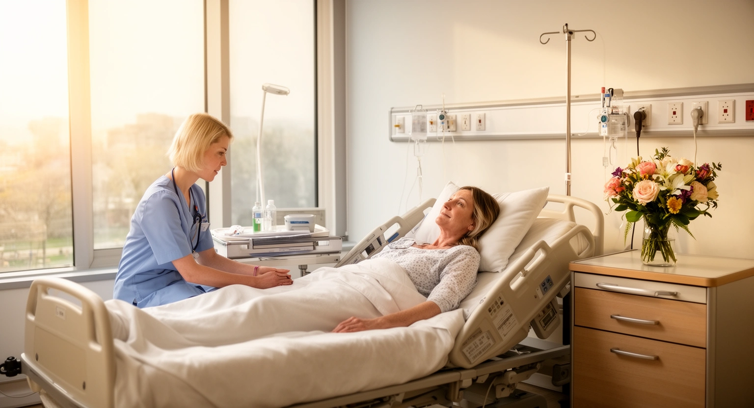 Patient receiving care in modern hospital room at Boone Hospital Center