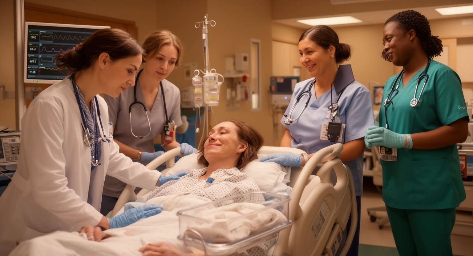 Carle Foundation Hospital compassionate nursing and medical team providing patient care in Urbana Illinois teaching hospital