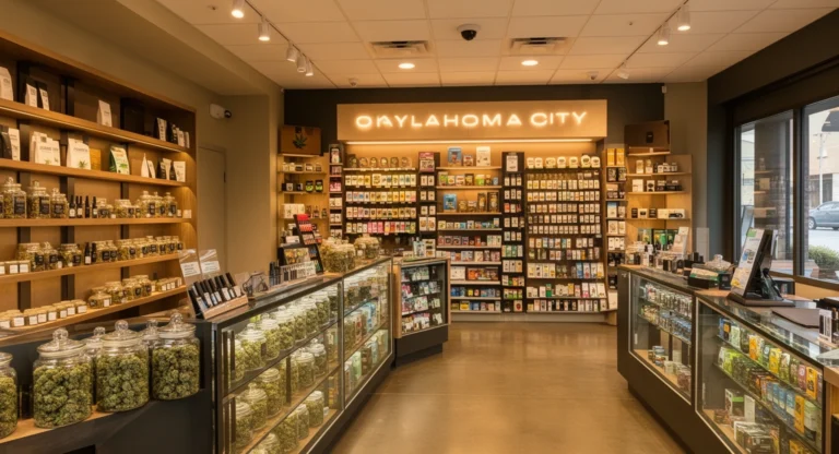Get Bak'd Weed Dispensary Oklahoma City interior with cannabis products on display