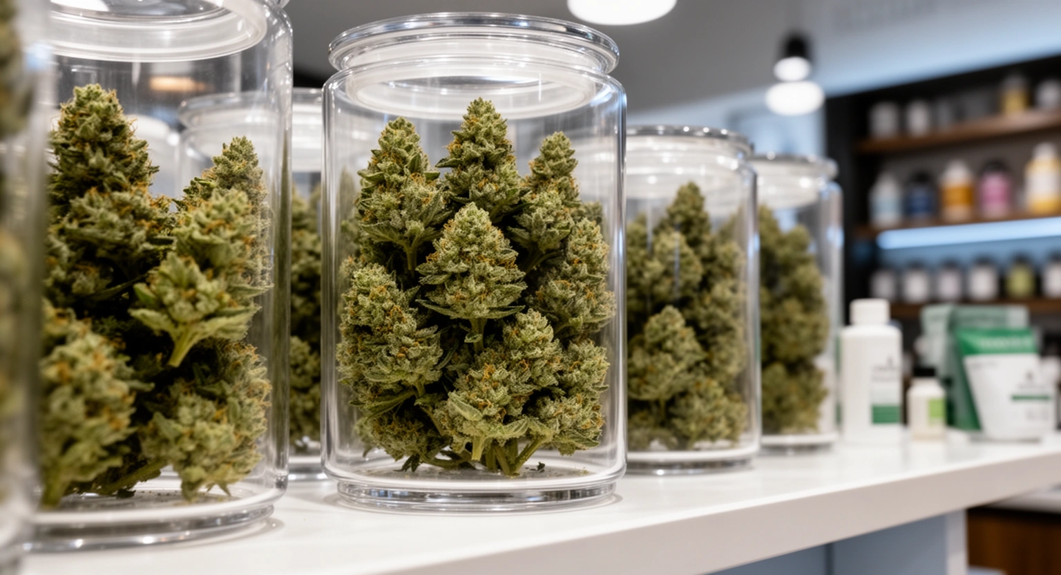 Top-shelf cannabis flower grown in-house at a Colorado dispensary