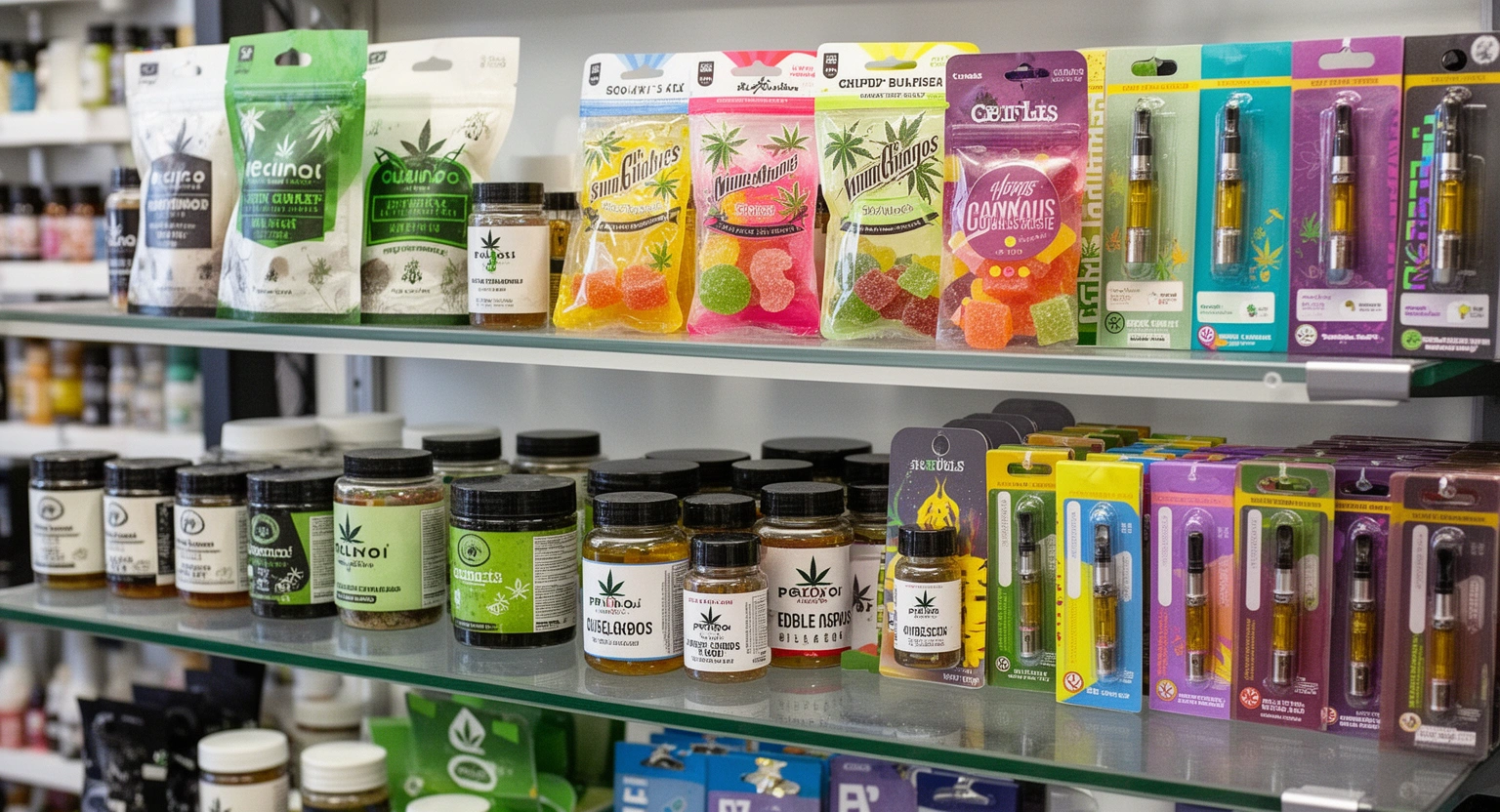 Cannabis concentrates edibles and vapes selection at a Denver Colorado medical and recreational dispensary