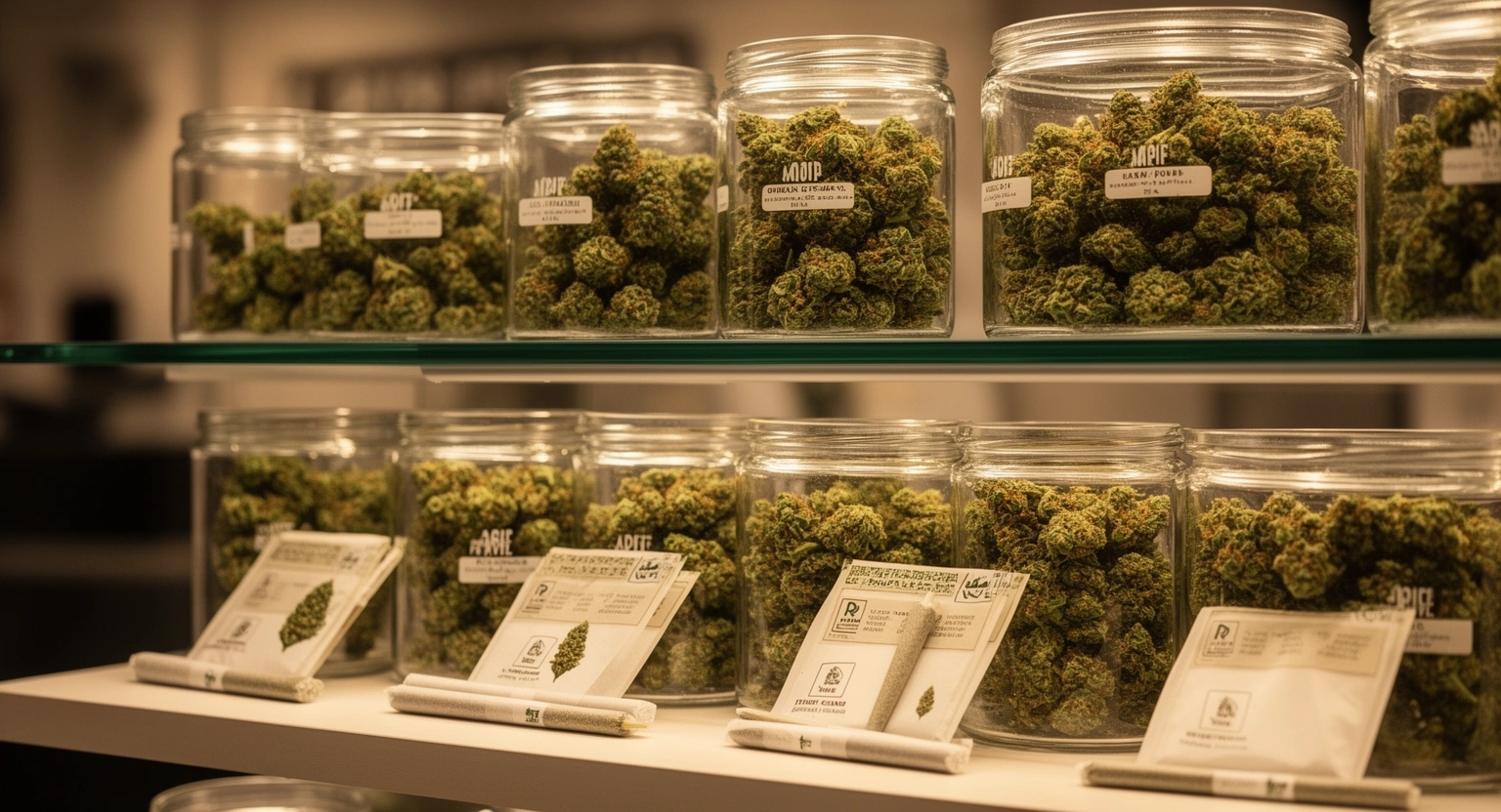 Premium cannabis flower and pre-rolls at a downtown Denver dispensary