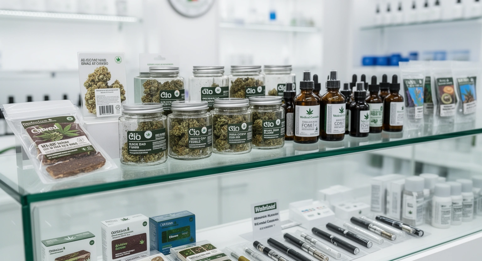 Medical cannabis products including flower, edibles, tinctures and vape pens at a Mississippi dispensary