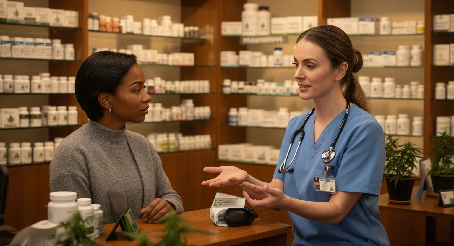 LeafTech counselor consulting a medical cannabis patient at a Mississippi dispensary